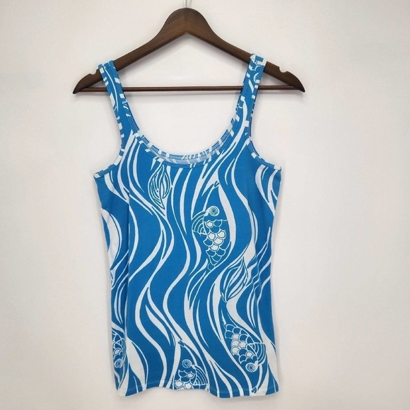 Lilly Pulitzer Womens Tabbie Tank Blue Joe Fish Resort Slim Fit Size Medium - Picture 1 of 4